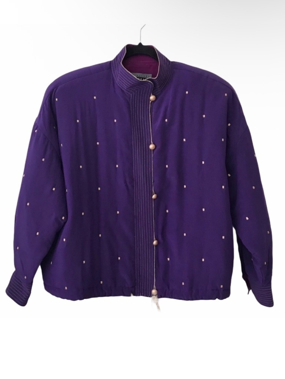 Vintage Linda Allard Ellen Tracy 100% Silk Purple Gold Bomber Jacket